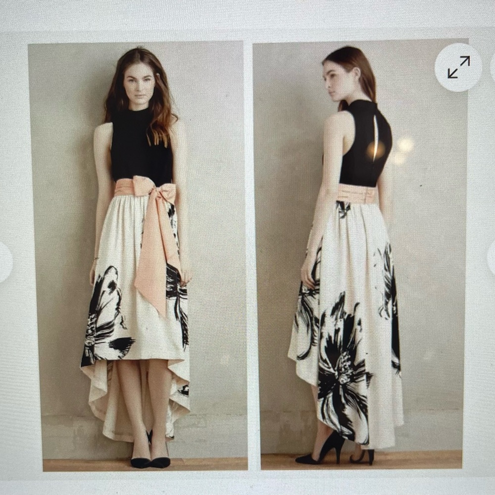 Anthropologie Moulinette Soeurs Sumi Gown. Black Maxi Hi Low Viscose Mock Neck